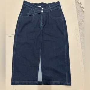 Anthropologie Pilcro The Madi Front-Slit Denim Midi Skirt - Dark Wash - Size 14